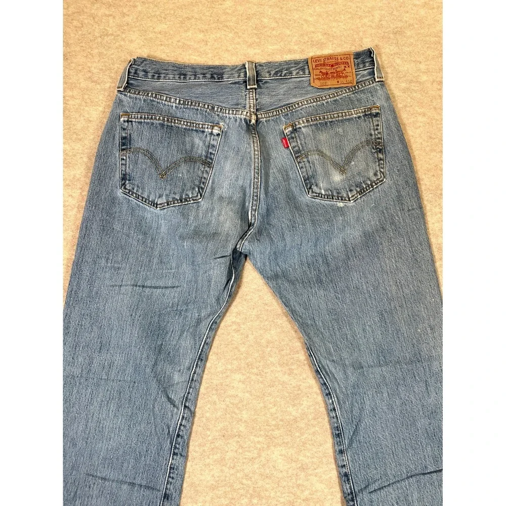Levis 501 Original Fit Straight Jeans Mens 35x32 Blue Denim Logo Cotton Mid Rise